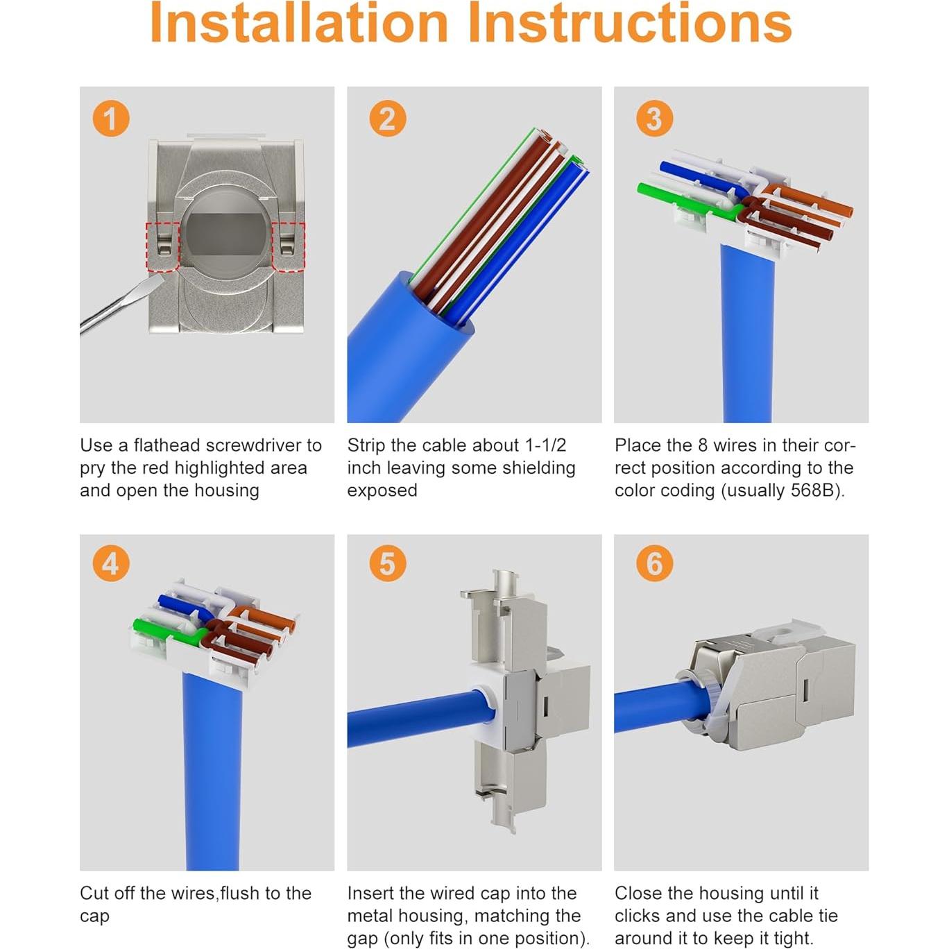 Conector Keystone Cat6 VANDESAIL 5 unidades sin herramientas