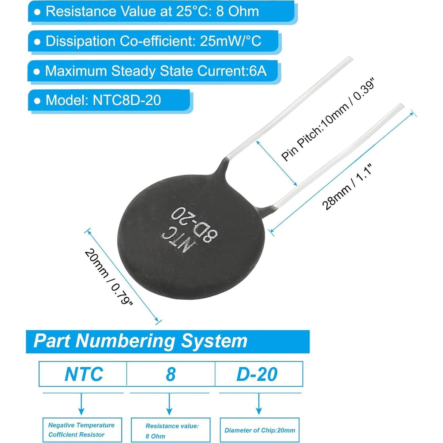 Termistores NTC 8 Ohm PATIKIL 2 Pcs Sensor Temperatura