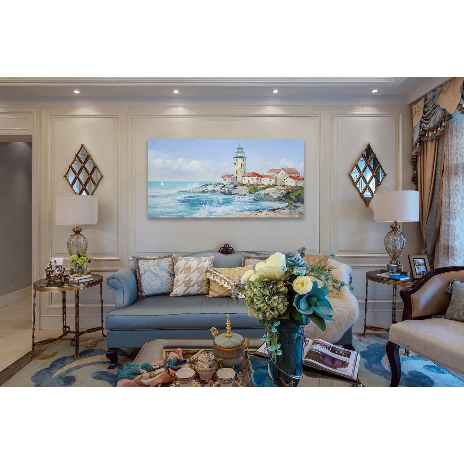 Pintura en Lienzo Anolyfi Océano Azul 100x50cm Decoración