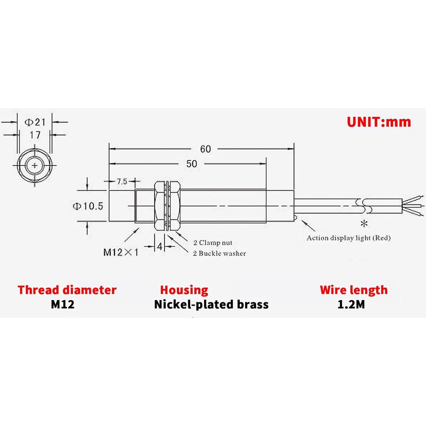 5 Pcs Sensor de Proximidad Inductivo PNP NC M12 4mm 6-36V