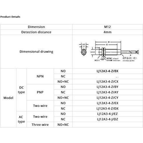 Sensor de Proximidad Inductivo Taiss LJ12A3-4-Z/EX 4mm 2 Hilos