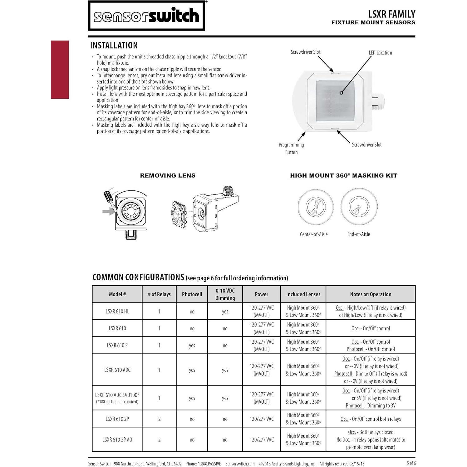 Sensor de Movimiento PIR Interior SensorSwitch LSXR 360°