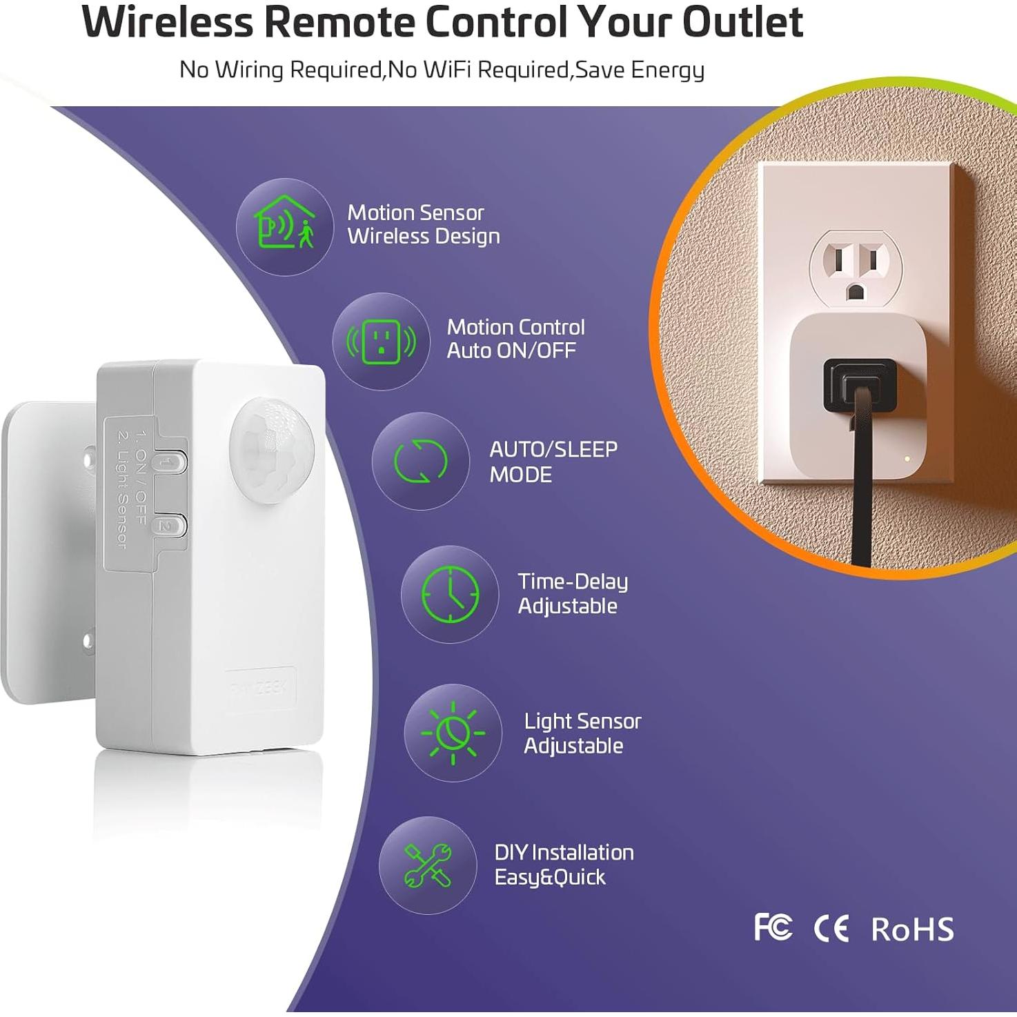 Kit Enchufe Inalámbrico con Sensor de Movimiento RAYZEEK 10A