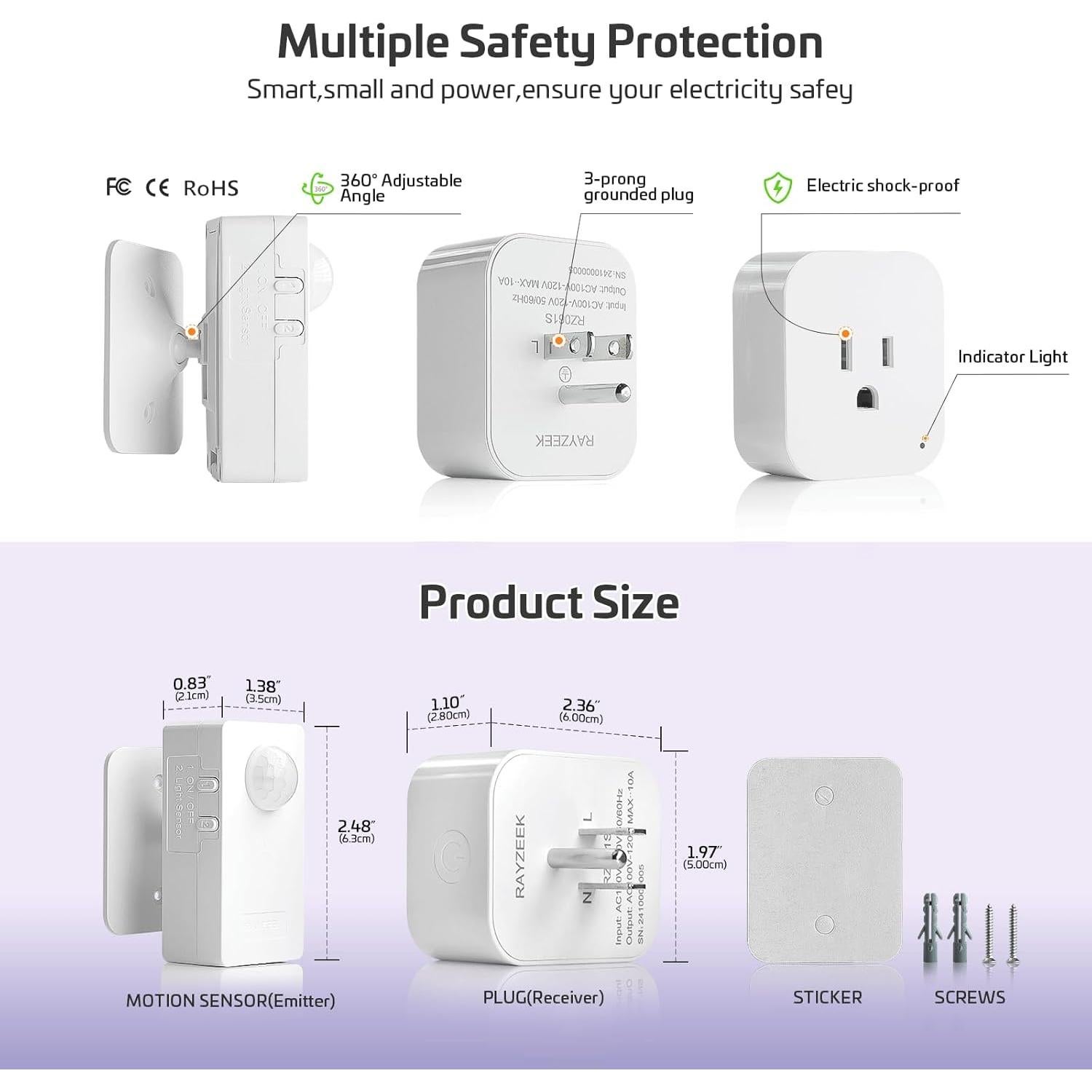 Kit Enchufe Inalámbrico con Sensor de Movimiento RAYZEEK 10A