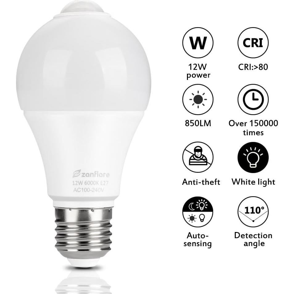 Bombillas LED Zanflare 12W E27 con Sensor de Movimiento 850LM