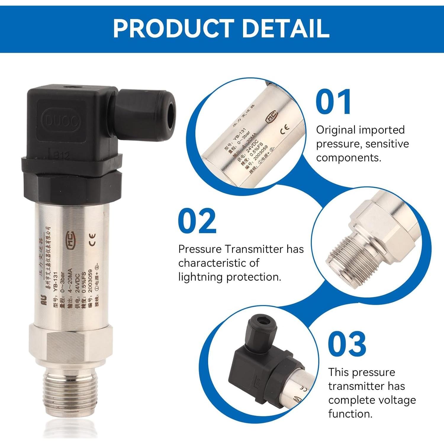 Sensor de Presión 24VDC Jwthee 0-3bar Acero Inoxidable