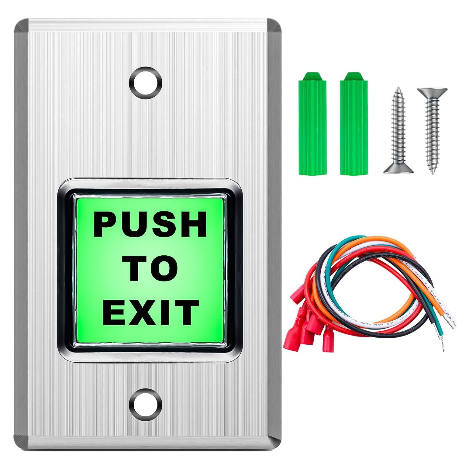 Botón de Salida Cuadrado Verde mxuteuk con LED Acero Inoxidable