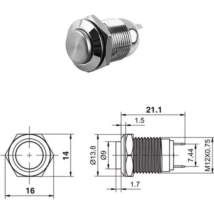 Interruptores de Botón Momentáneo Lhazemu 8PCS 12mm IP65