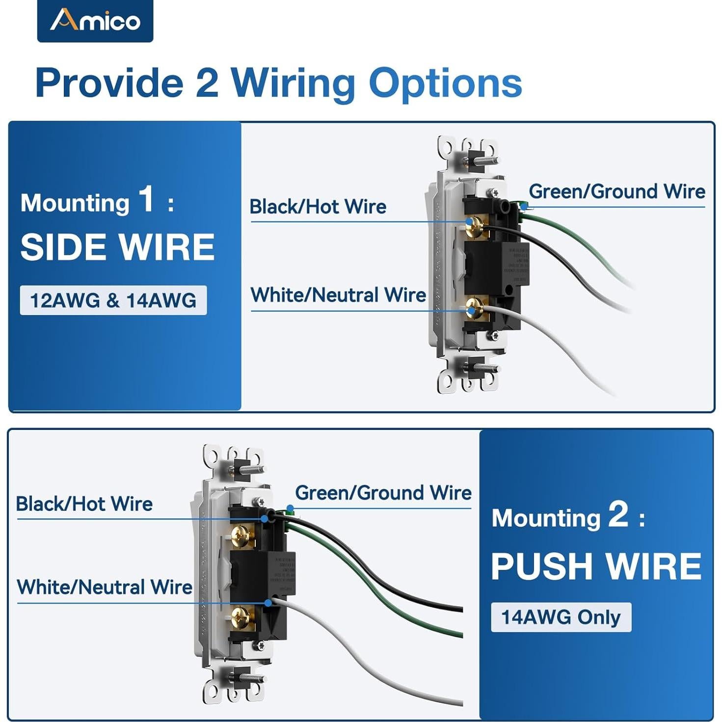 Paquete de 30 Interruptores de Luz Amico Polo Único Blanco 15A