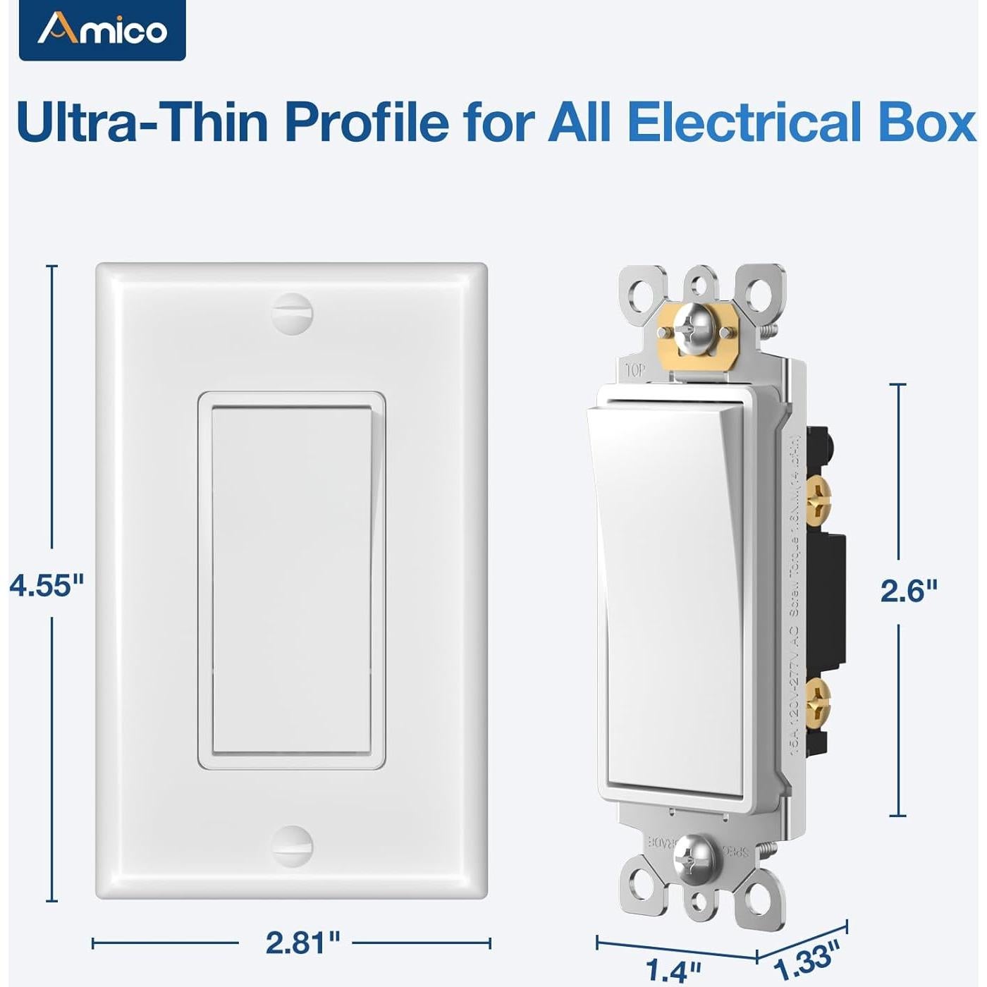 Paquete de 30 Interruptores de Luz Amico Polo Único Blanco 15A