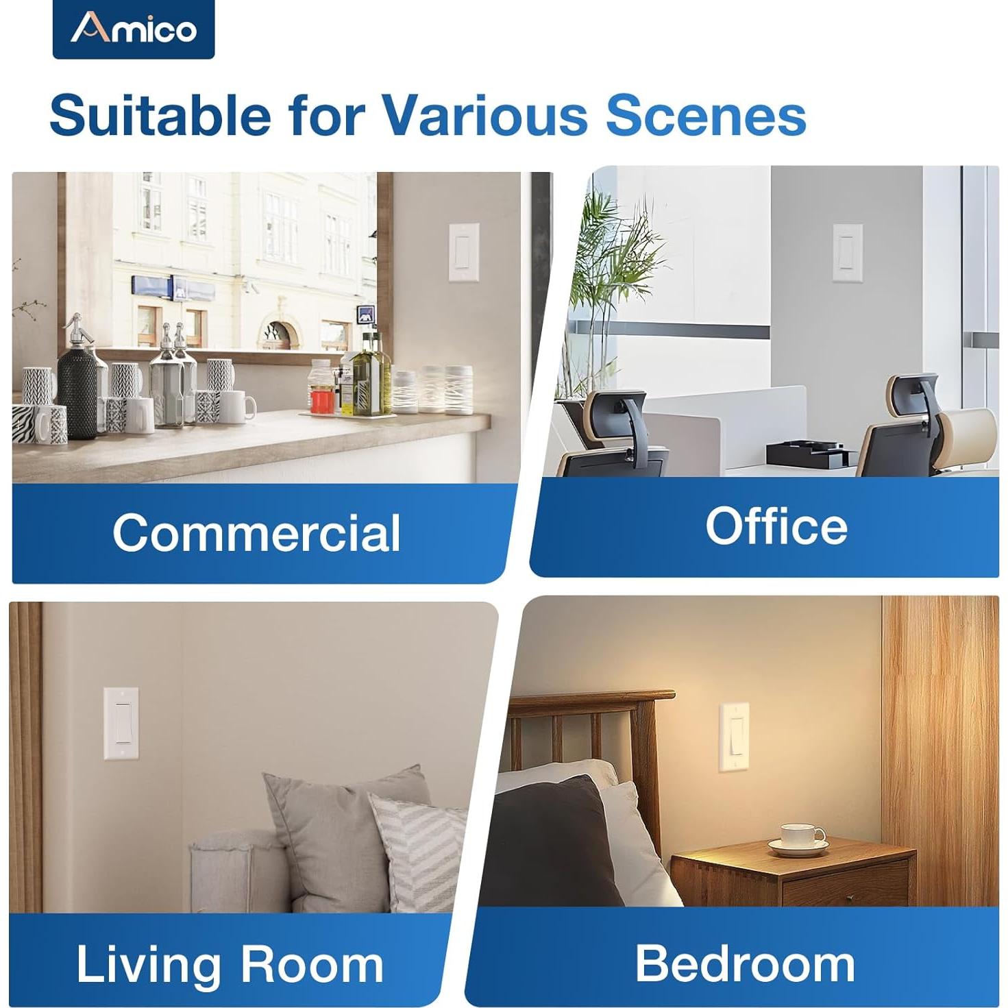 Paquete de 30 Interruptores de Luz Amico Polo Único Blanco 15A