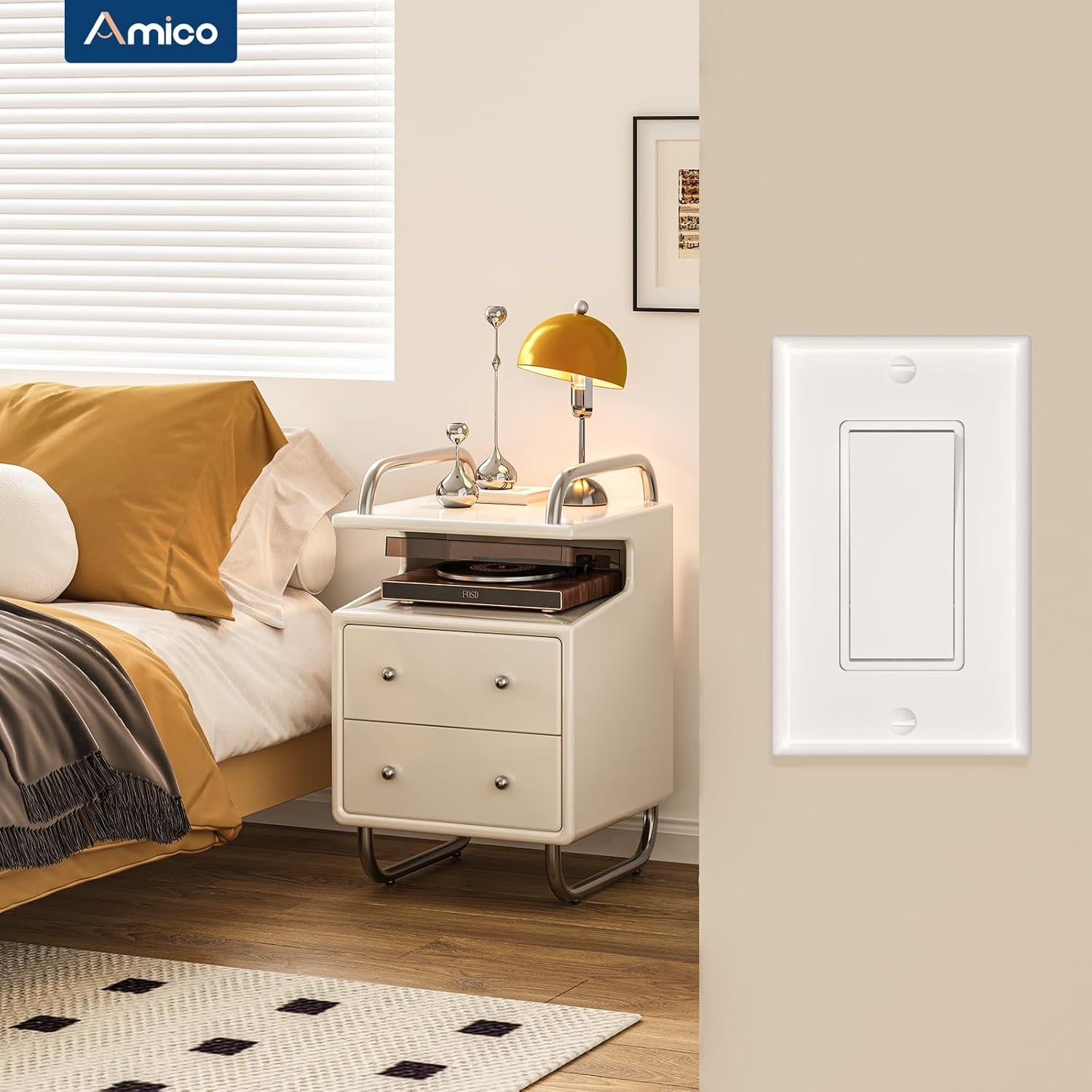 Paquete de 30 Interruptores de Luz Amico Polo Único Blanco 15A