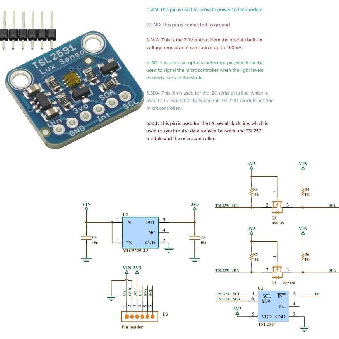 Módulo Sensor de Luz Digital TSL2591 I2C 3.3V-5V - Alta Precisión