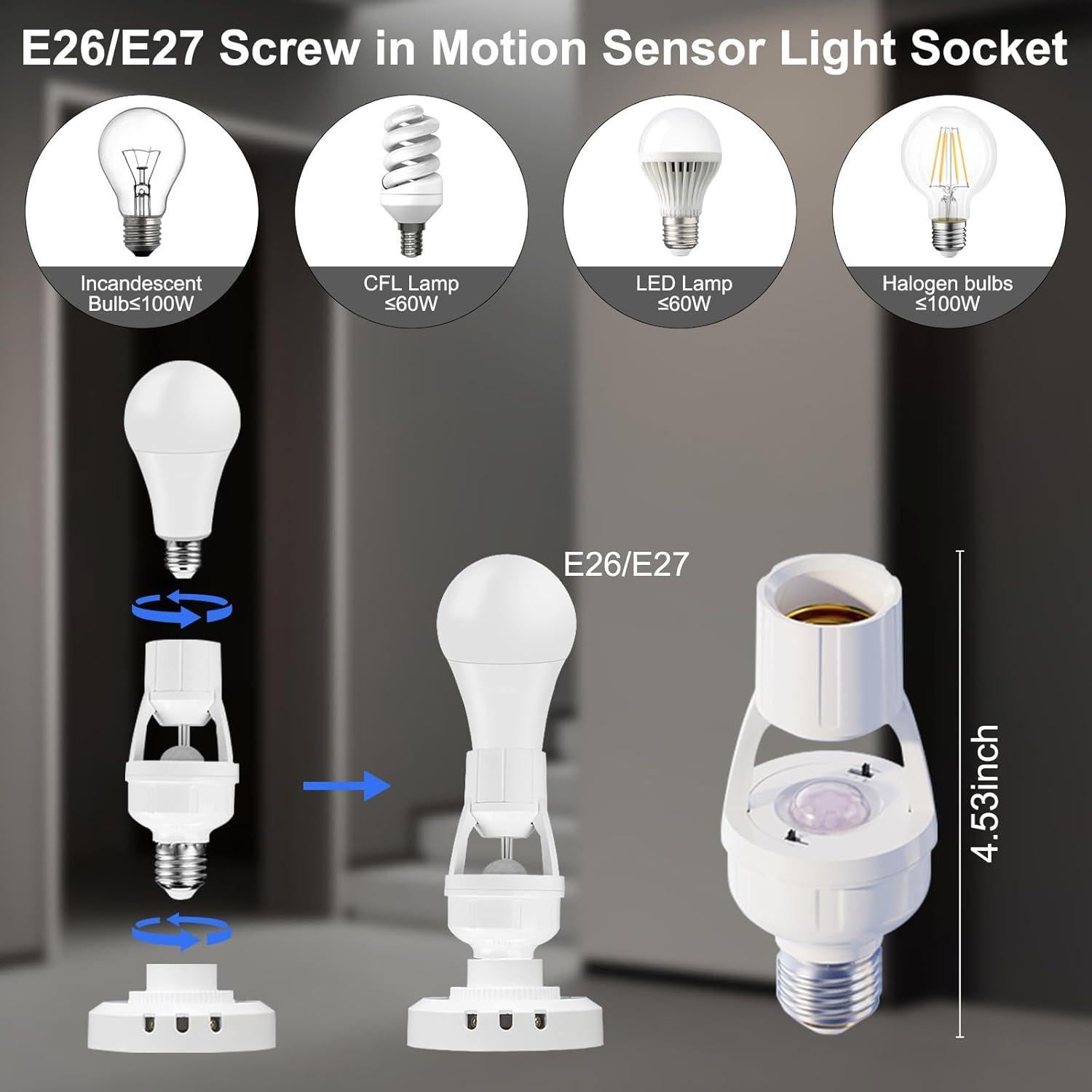 Adaptador de Enchufe con Sensor de Movimiento Bluedery E26/E27