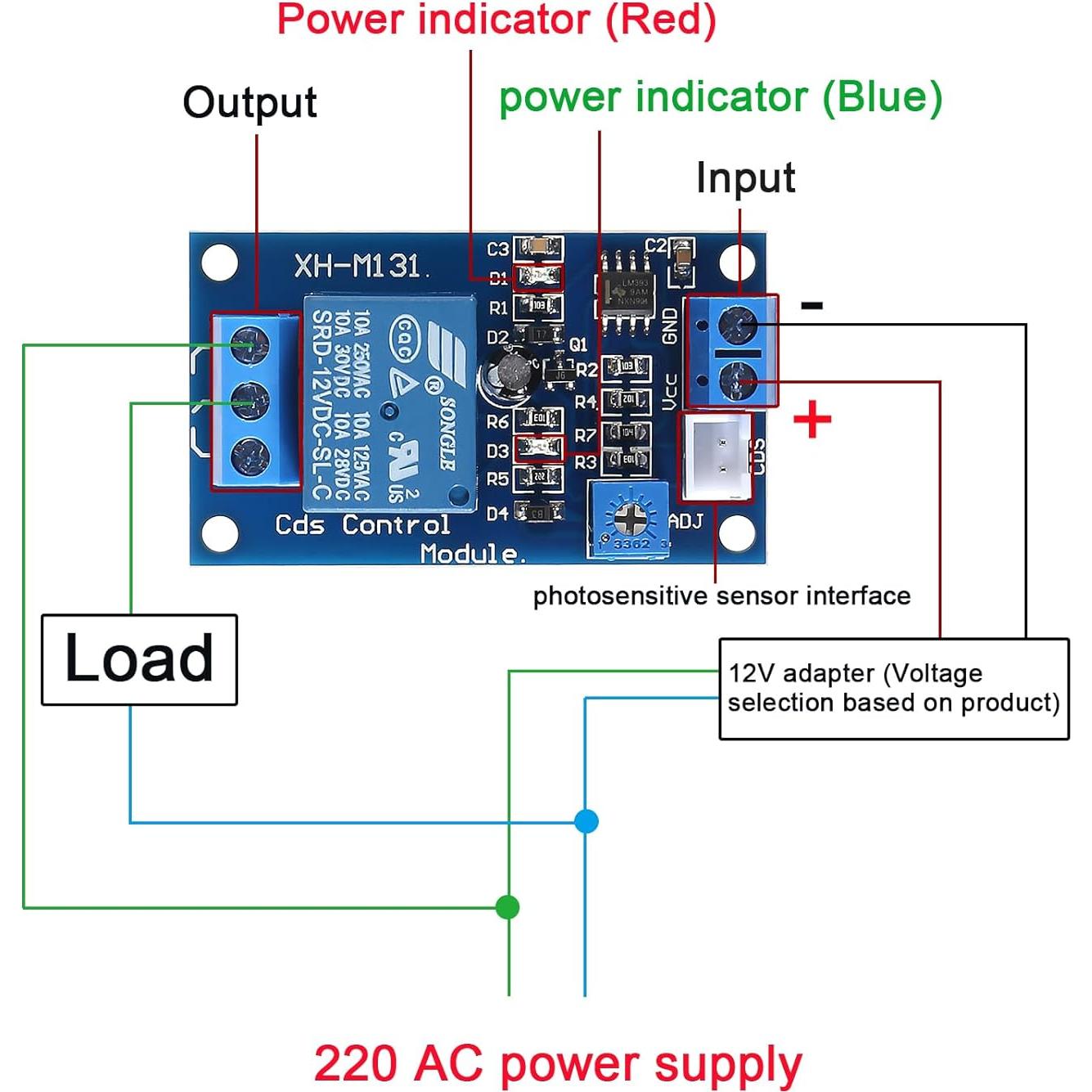 Módulo de Relé de Fotoresistor Alinan 12V 10A con Cable