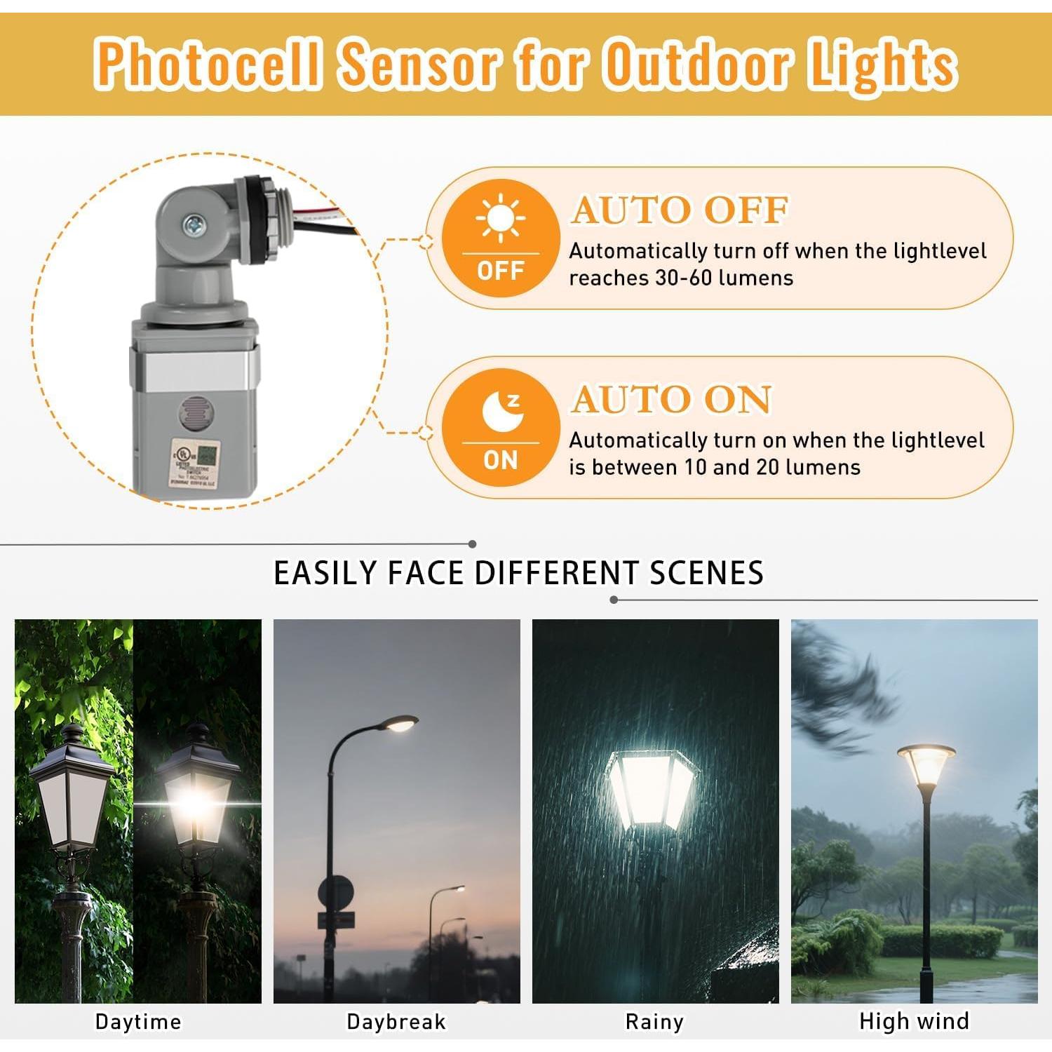 Paquete de 2 Sensores Fotocélula IP54 RAWILL para Luces Exteriores