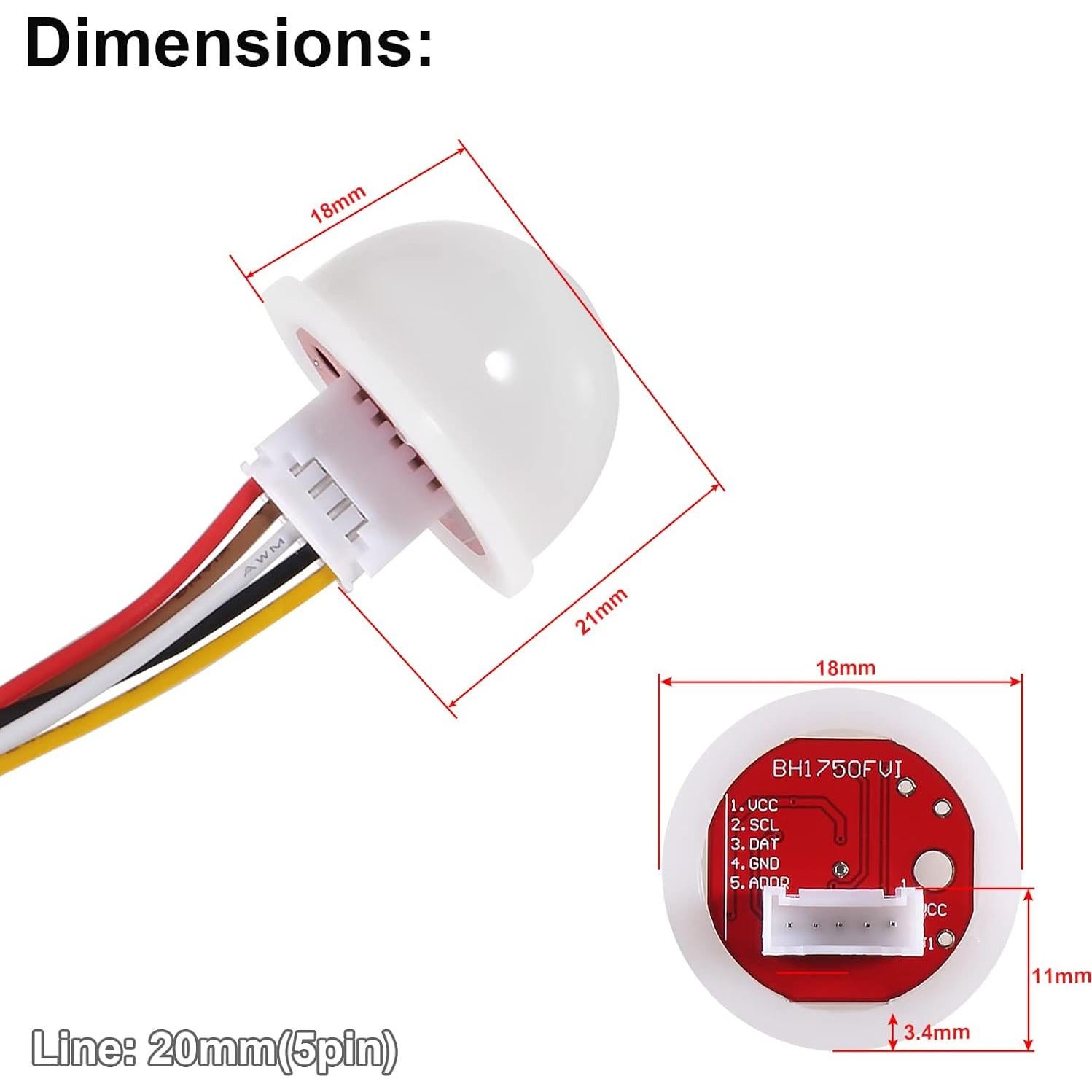 Módulo Sensor de Luz Digital QCCAN BH1750FVI I2C 5V