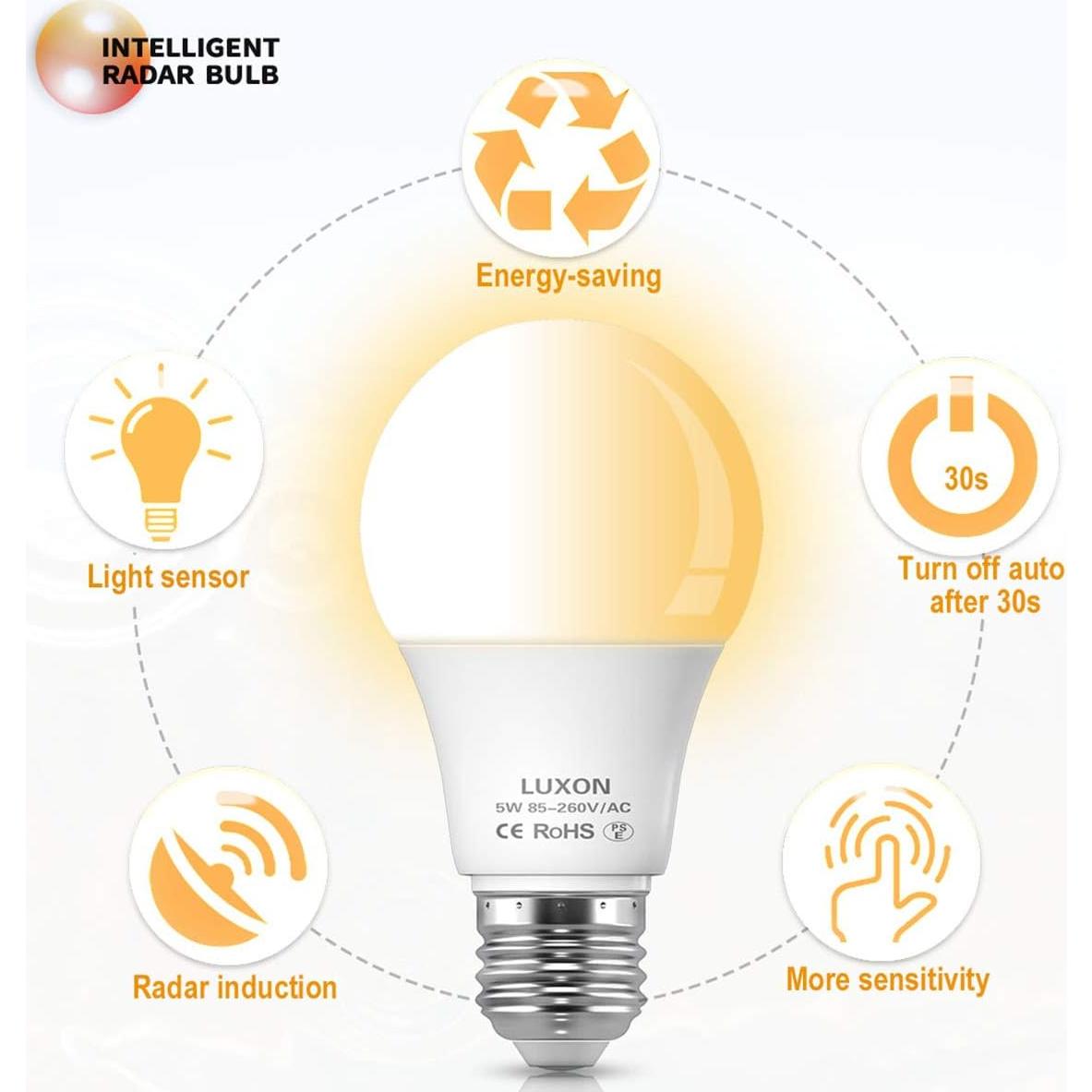 Bombilla LED LUXON 5W con Sensor de Movimiento E26 2700K