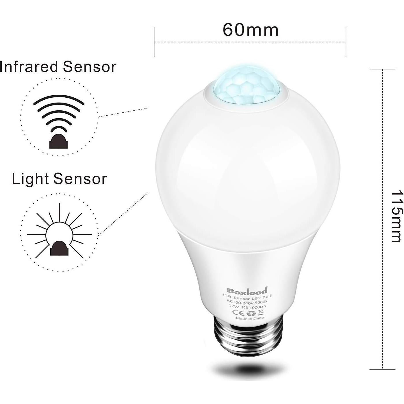 Bombilla LED con Sensor de Movimiento Boxlood 12W Luz Diurna E26