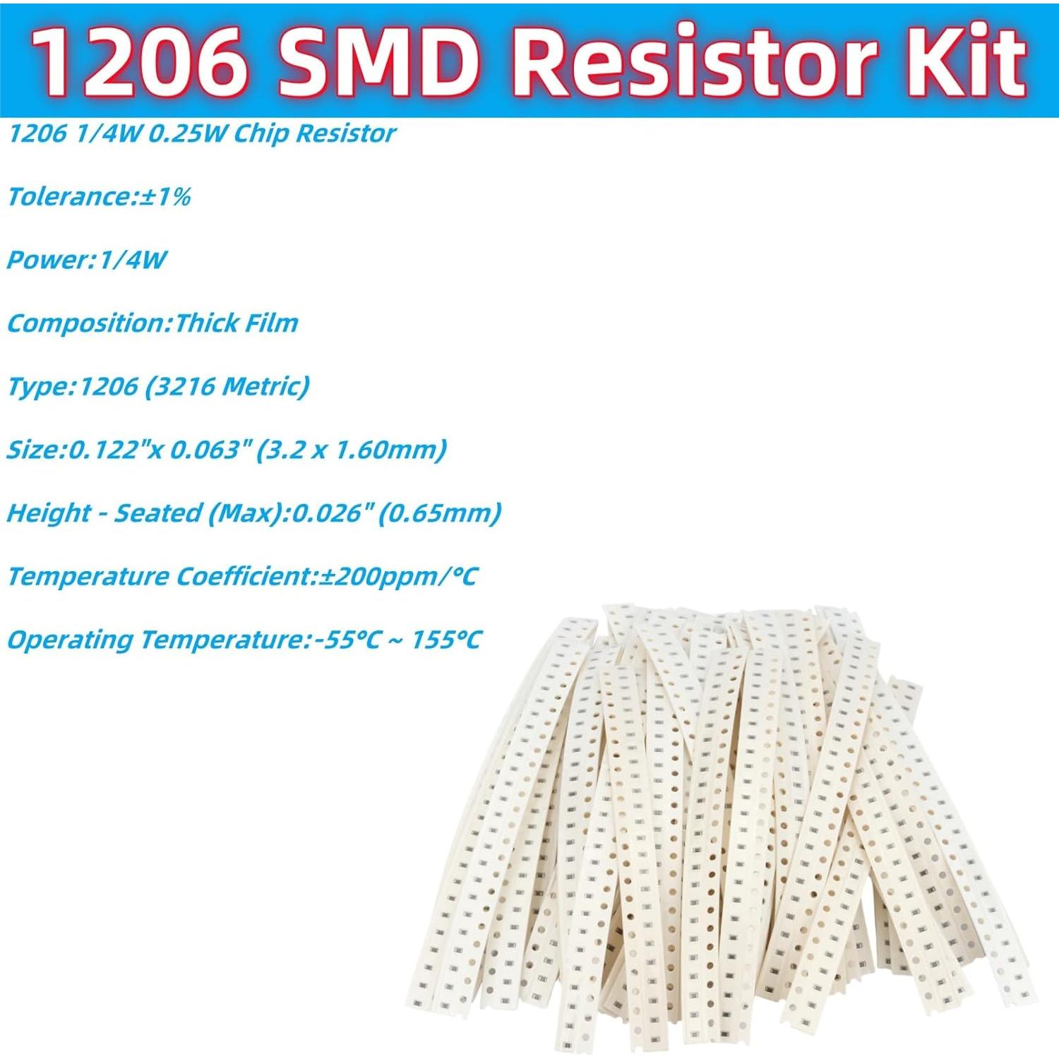 Kit de Resistencias SMD 1206 MTDELE 1500 Pcs 0-10MΩ 1/4W