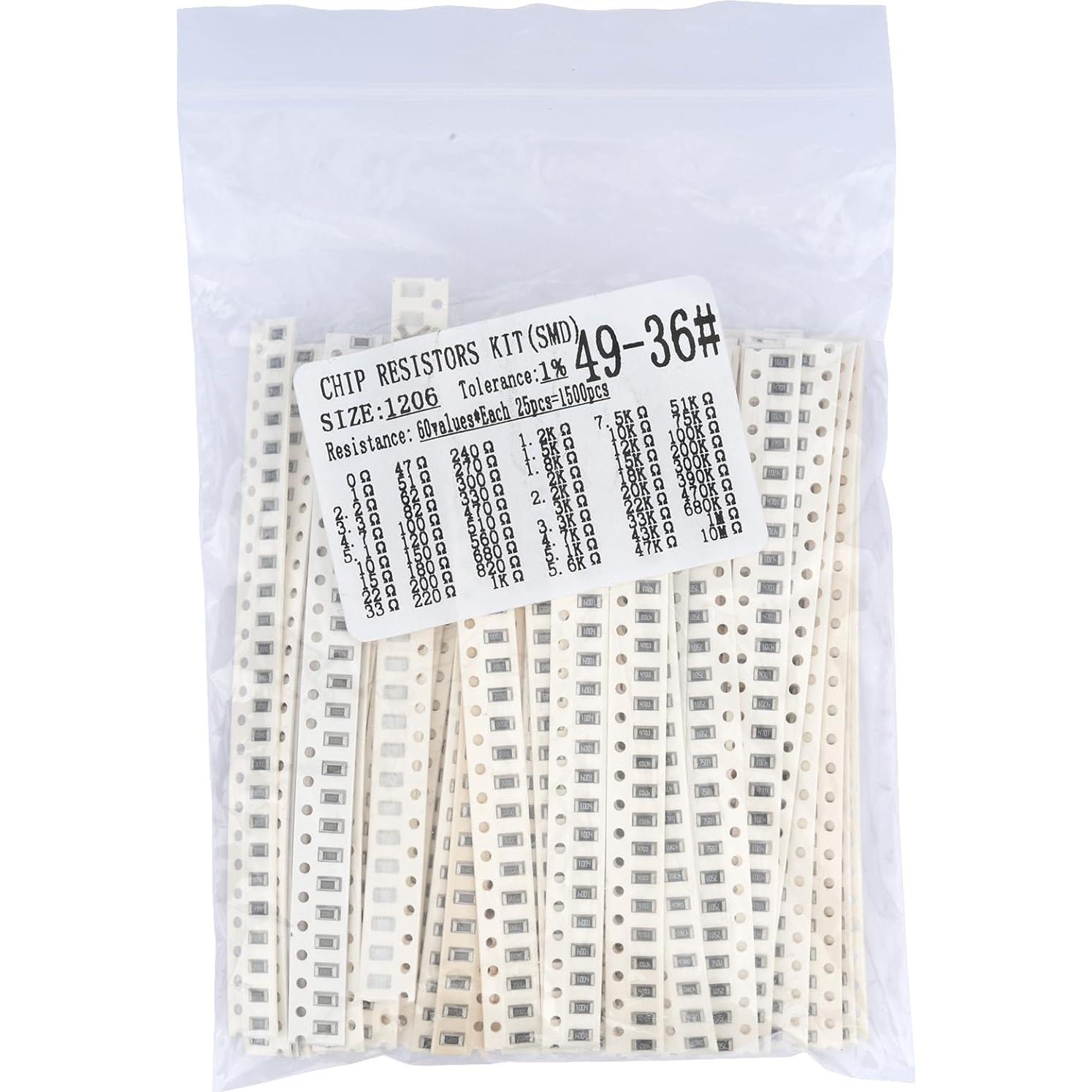 Kit de Resistencias SMD 1206 MTDELE 1500 Pcs 0-10MΩ 1/4W