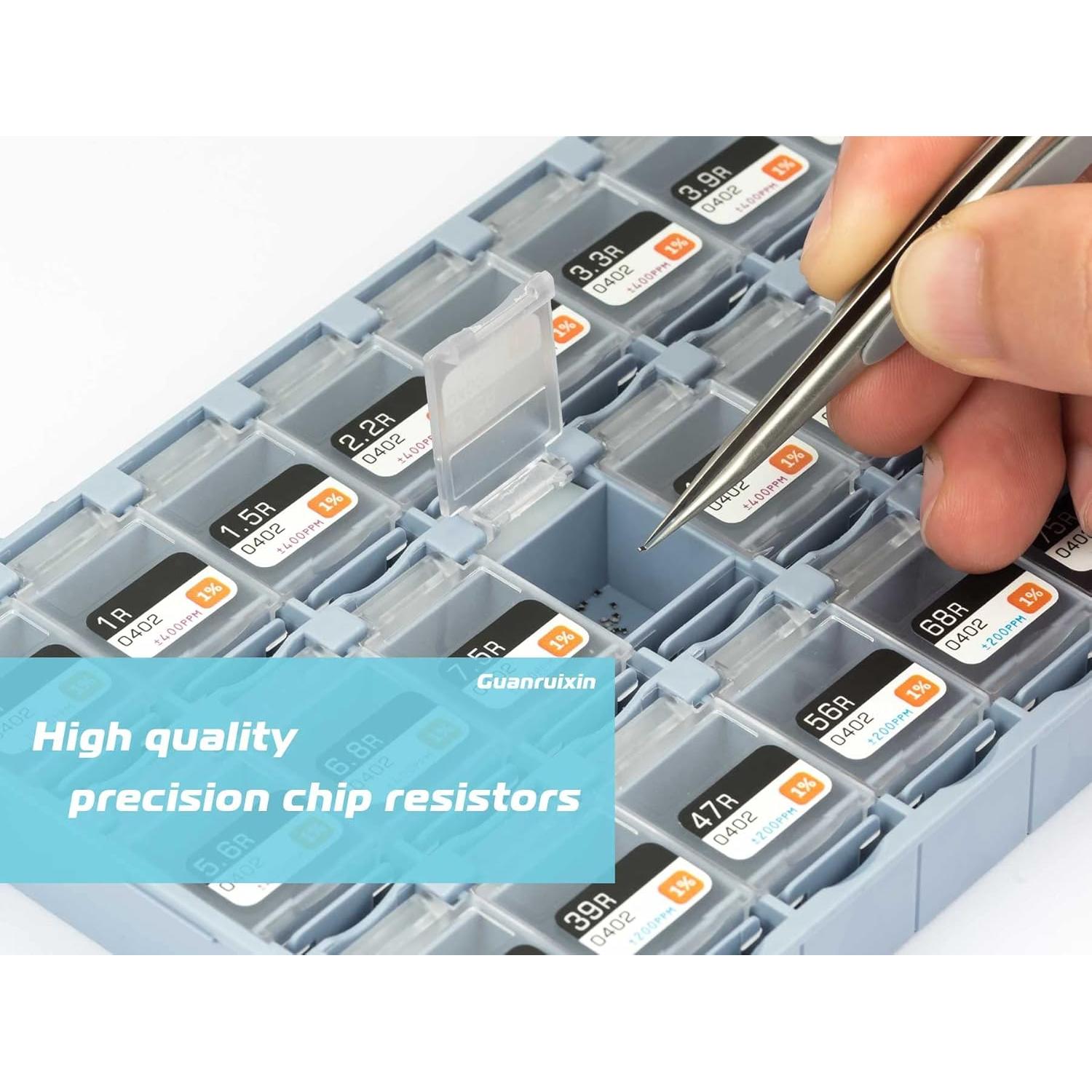 Kit de Resistores de Chip EIA 0402 Guanruixin 7200PCS 0R-10M