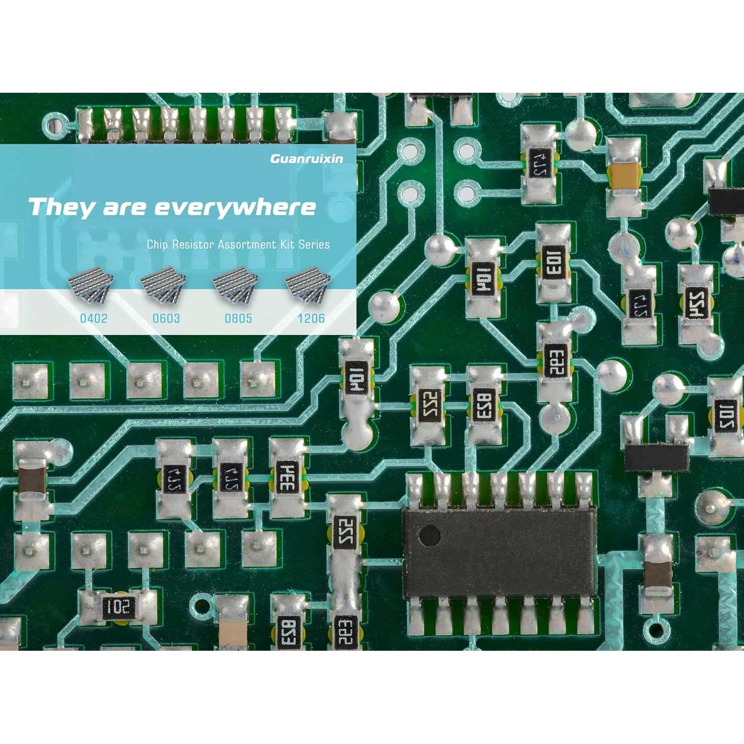 Kit de Resistores de Chip EIA 0402 Guanruixin 7200PCS 0R-10M