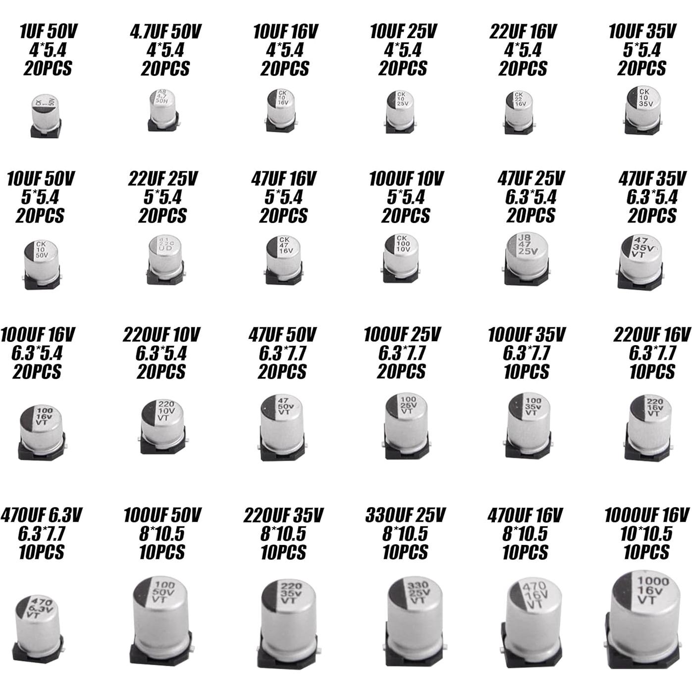 Kit de Capacitores Electrolíticos SMD Cermant 400 Pcs 1uF-1000uF