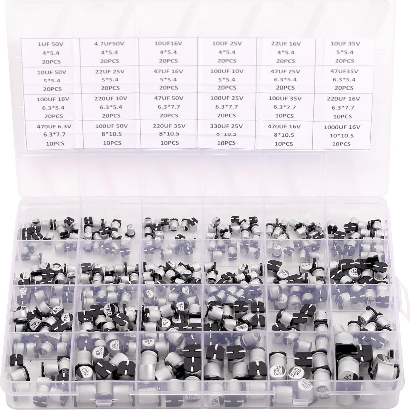 Kit de Capacitores Electrolíticos SMD Cermant 400 Pcs 1uF-1000uF