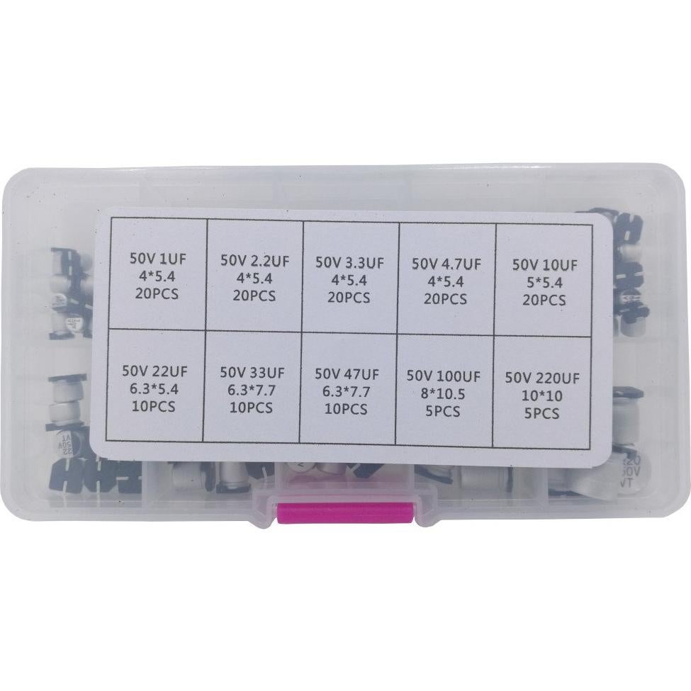 Kit de Capacitores Electrolíticos SMD 50V - 140 pcs 1uF a 220uF