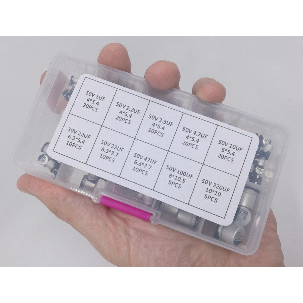 Kit de Capacitores Electrolíticos SMD 50V - 140 pcs 1uF a 220uF