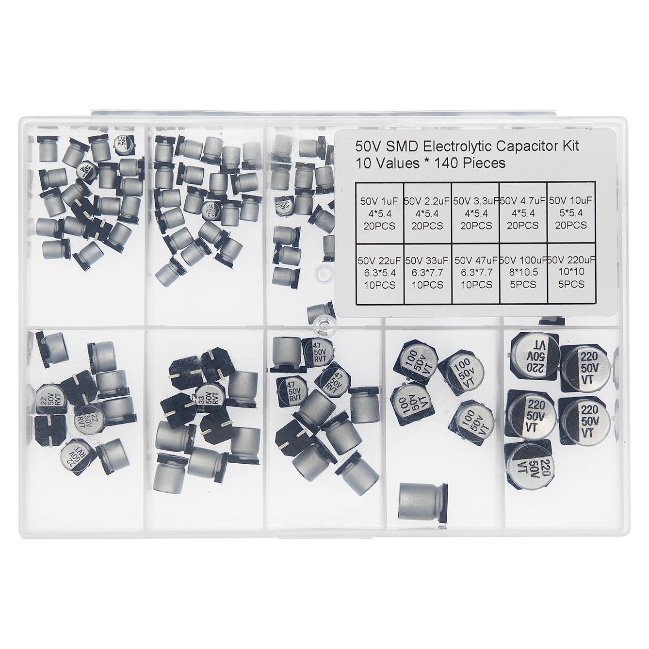 Kit de Capacitores Electrolíticos SMD 50V 140 Piezas 10 Valores