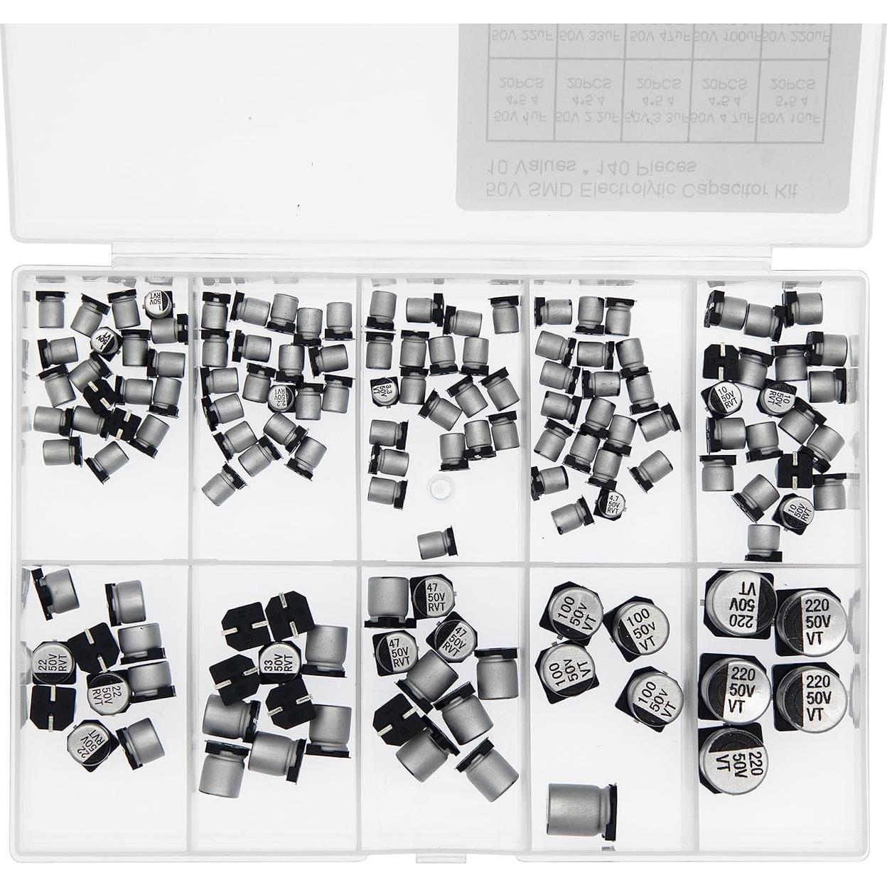 Kit de Capacitores Electrolíticos SMD 50V 140 Piezas 10 Valores