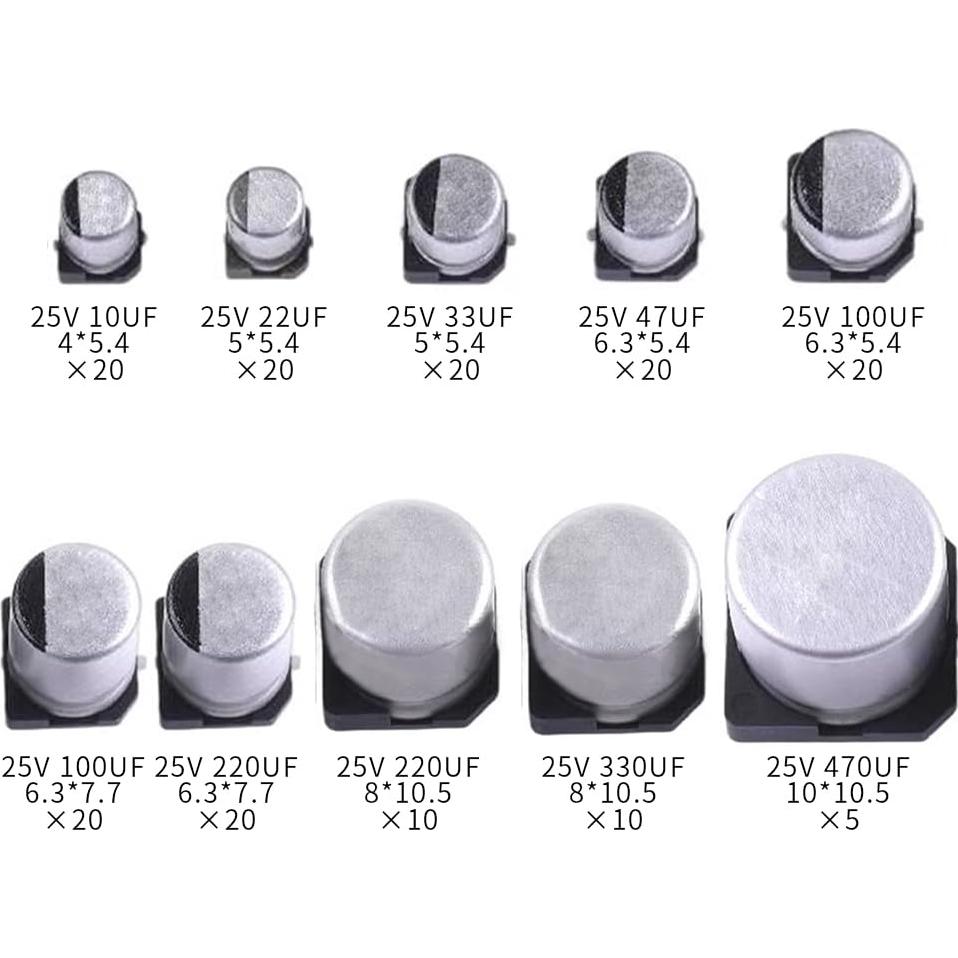 Kit de Capacitores Electrolíticos SMD 25V 165 Pcs VANXY