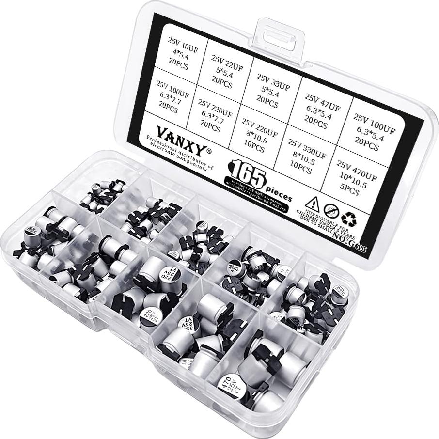 Kit de Capacitores Electrolíticos SMD 25V 165 Pcs VANXY