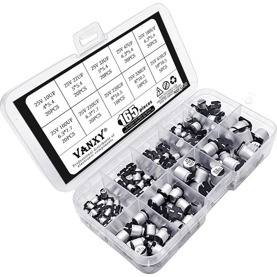 Kit de Capacitores Electrolíticos SMD 25V 165 Pcs VANXY
