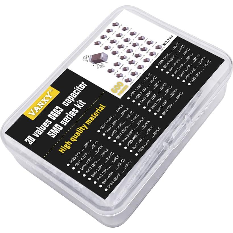 Kits de Capacitores SMD 0603 VANXY 600Pcs 1pF-10μF