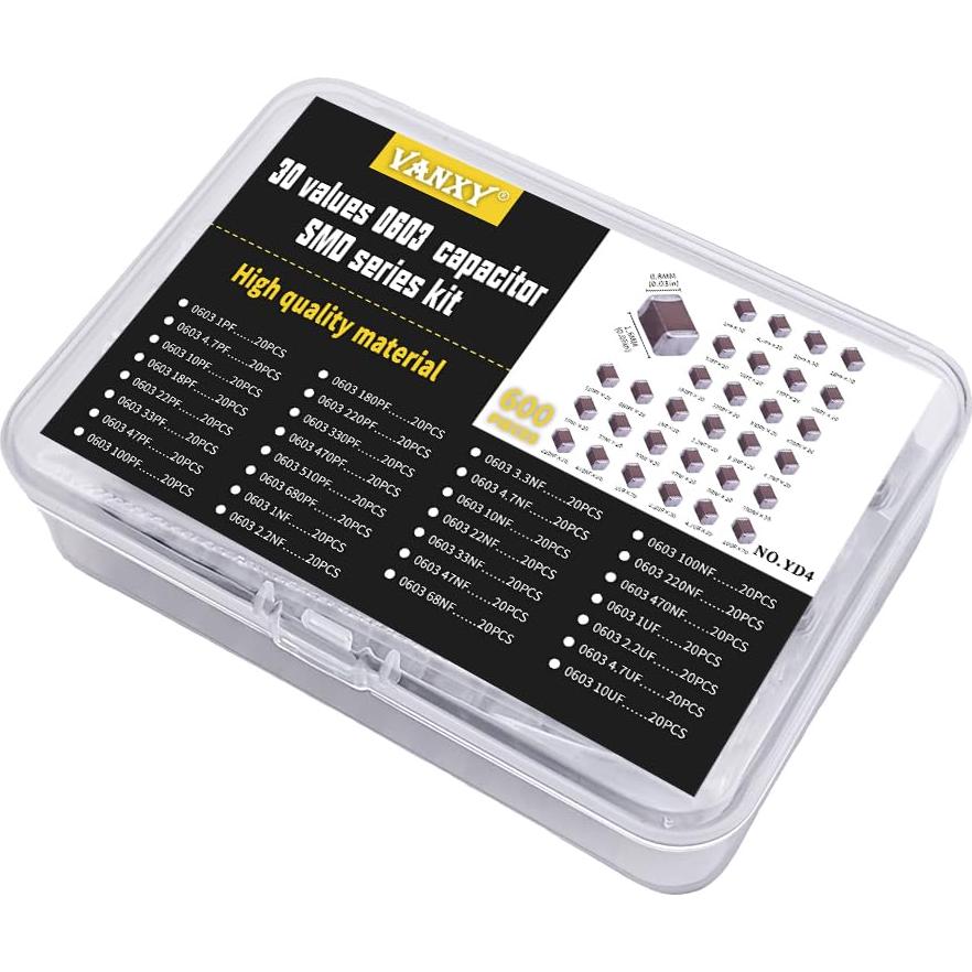 Kits de Capacitores SMD 0603 VANXY 600Pcs 1pF-10μF
