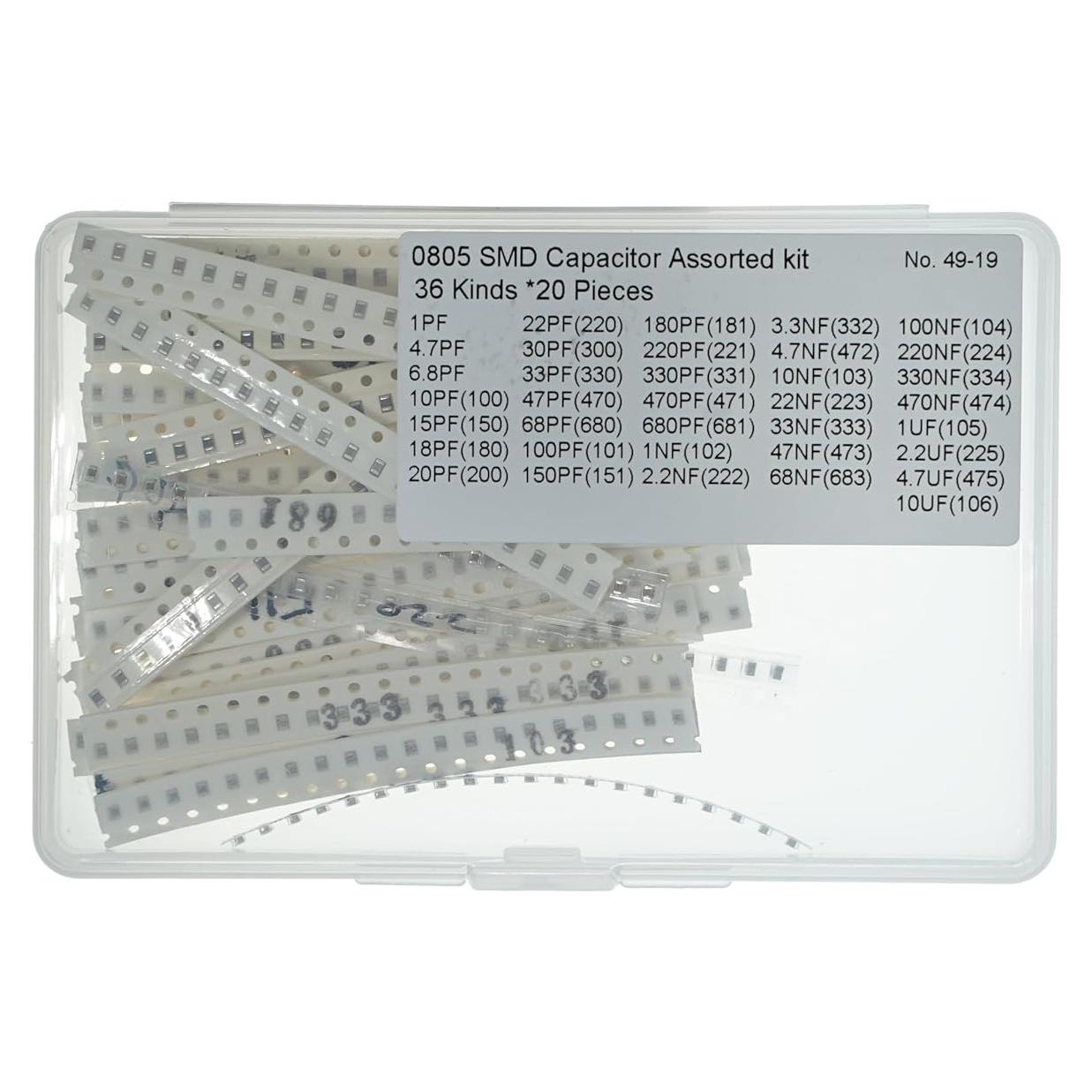 Kit de Capacitores SMD 0805 MERICDA 720 Piezas 1pF-10uF