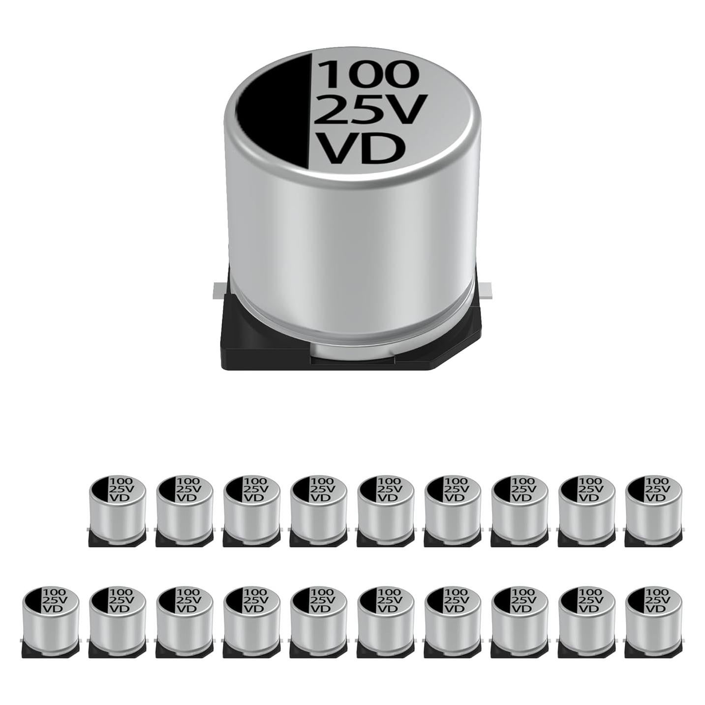Paquete de 20 Capacitores Electrolíticos JCCON 25V 100uF SMD