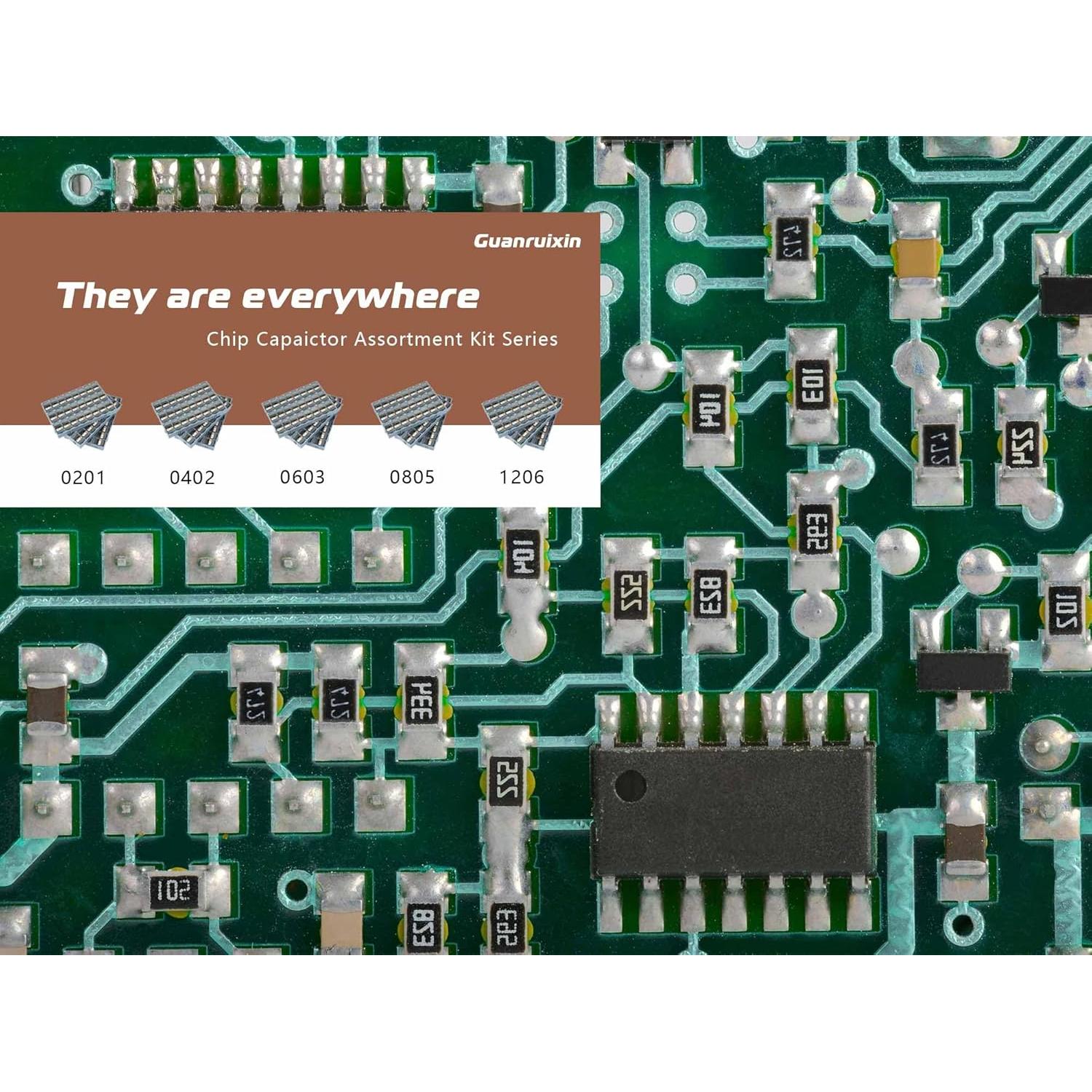 Kit de Capacitores Chip Guanruixin 2610PCS EIA 1206 1pF-100uF