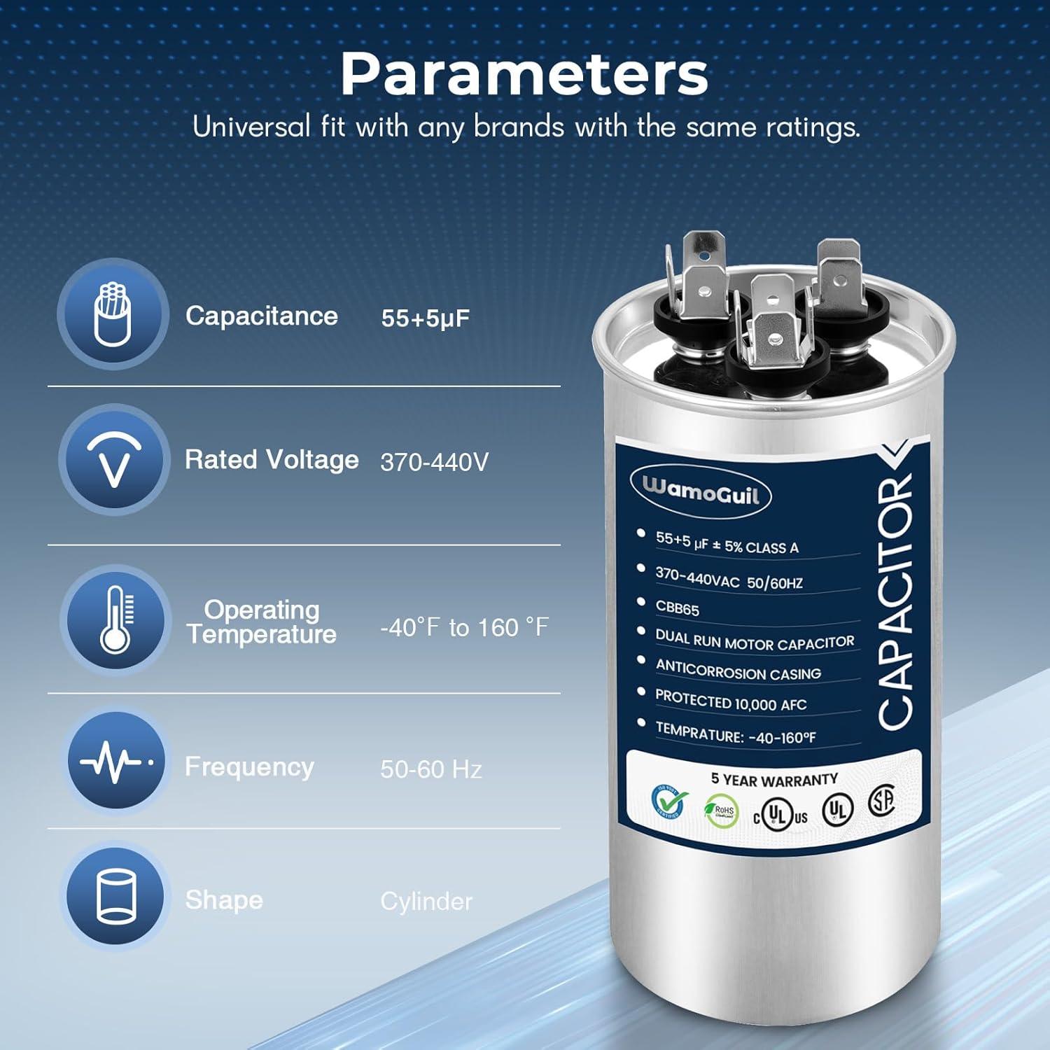 Capacitor Doble Arranque Wamoguil CBB65 55/5 uF 370/440V A/C
