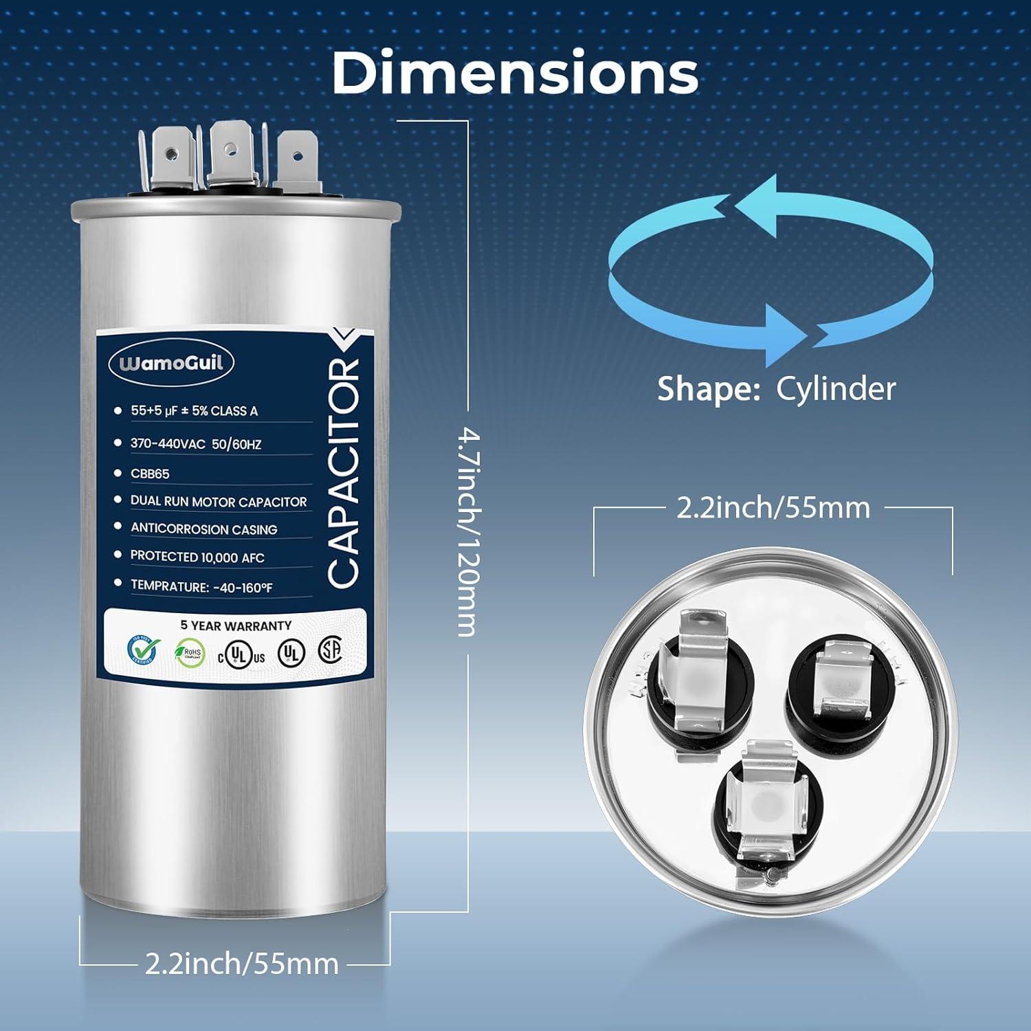 Capacitor Doble Arranque Wamoguil CBB65 55/5 uF 370/440V A/C