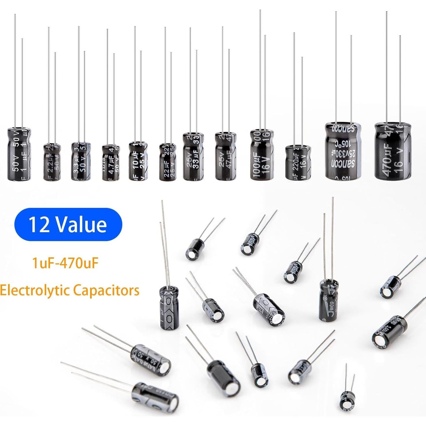 Kit de 200 Capacitores Electrolíticos Aluminio Petutu 0.1uF-1000uF