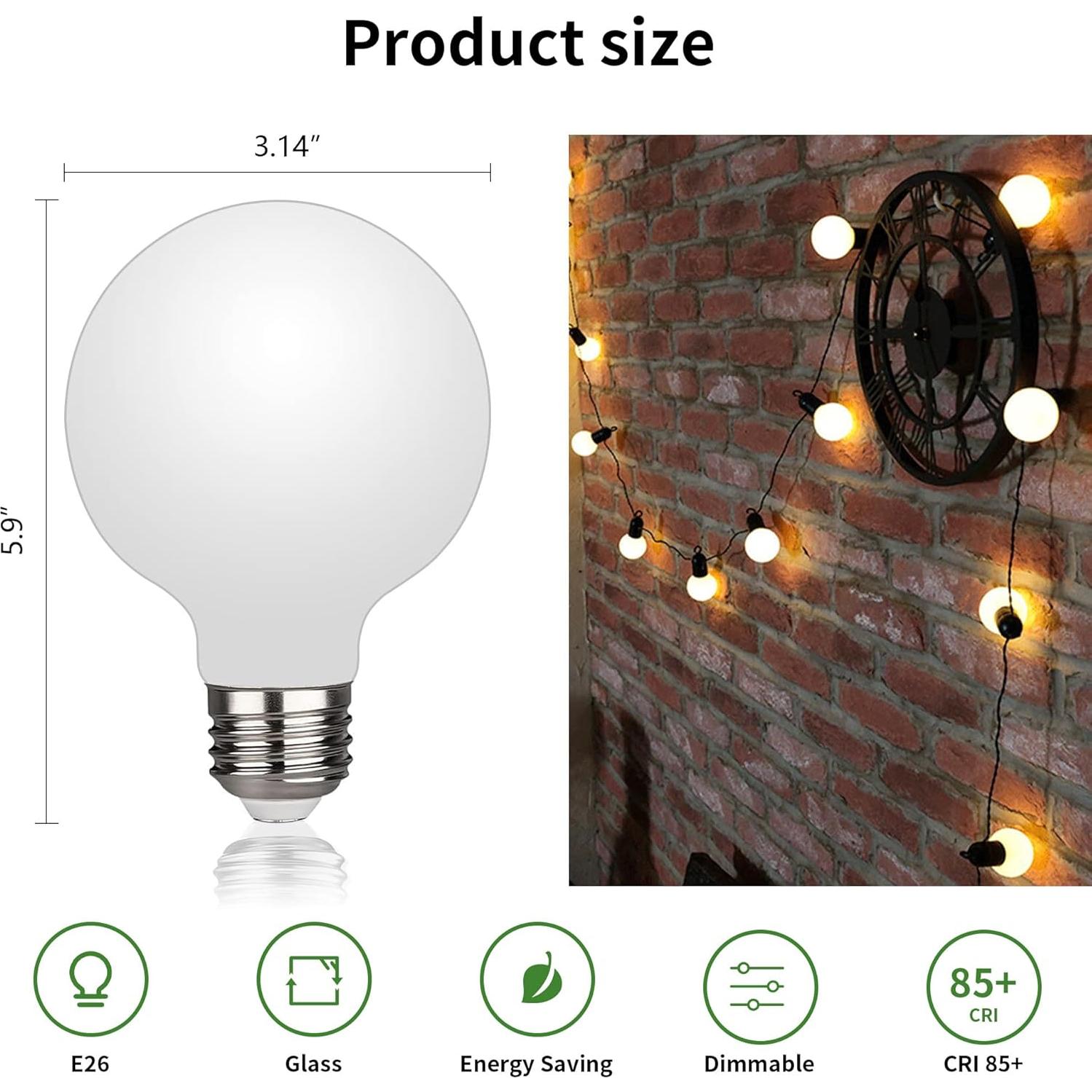 2 Bombillas LED Globo E26 7W 450 Lúmenes Regulables 3 Colores