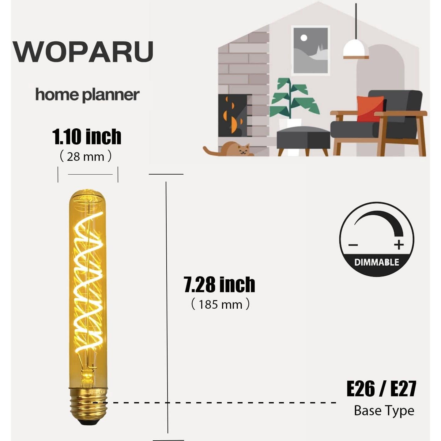Bombilla Edison Vintage WOPARU T28 4W 18.5cm Ámbar Dimmable