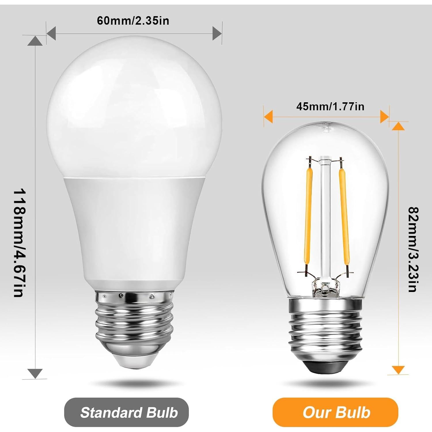 BRIMAX Paquete de 6 Bombillas LED S14 2W E26 2700K Irrompibles
