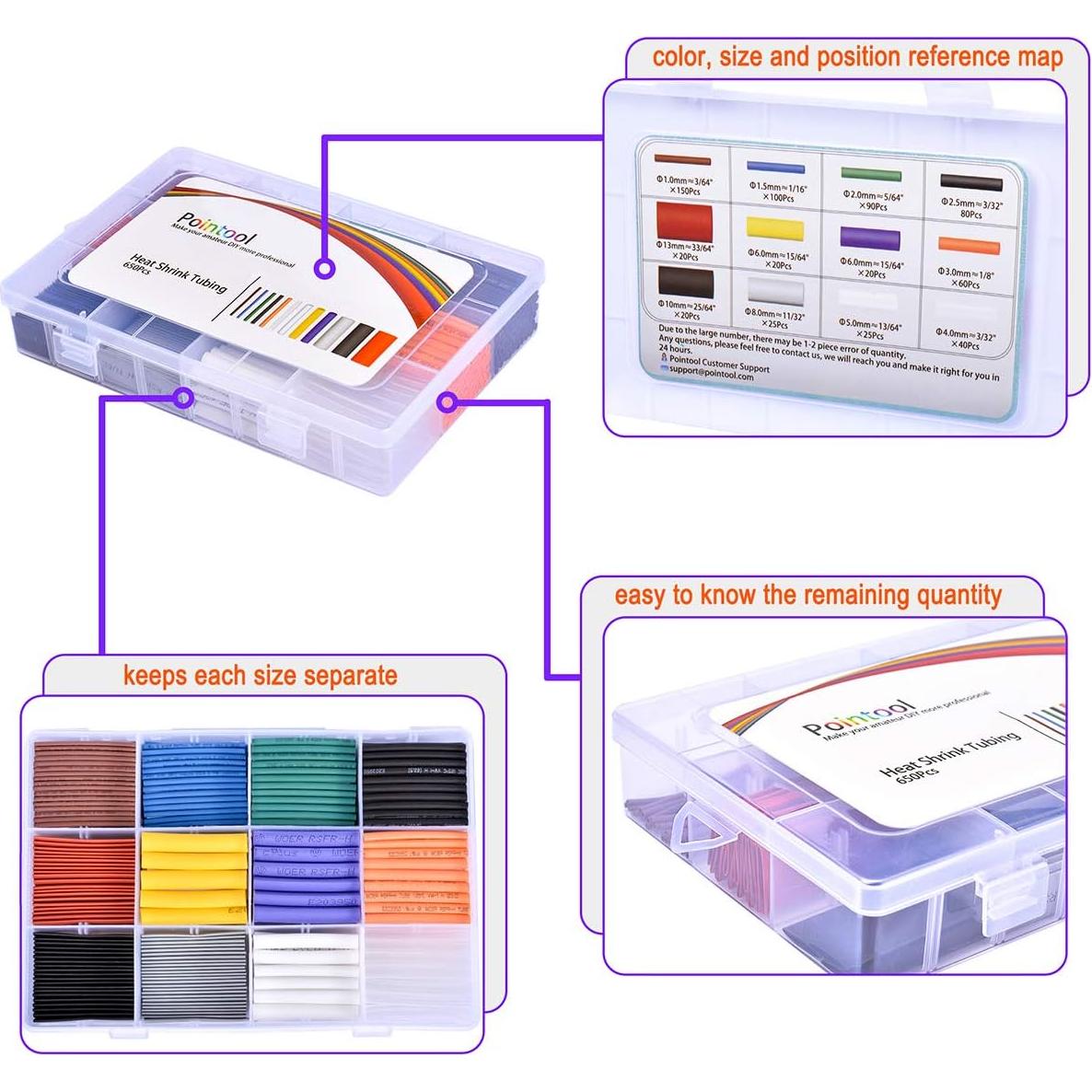 Kit de Tubos Termocontraíbles Pointool 650 Piezas Multicolor