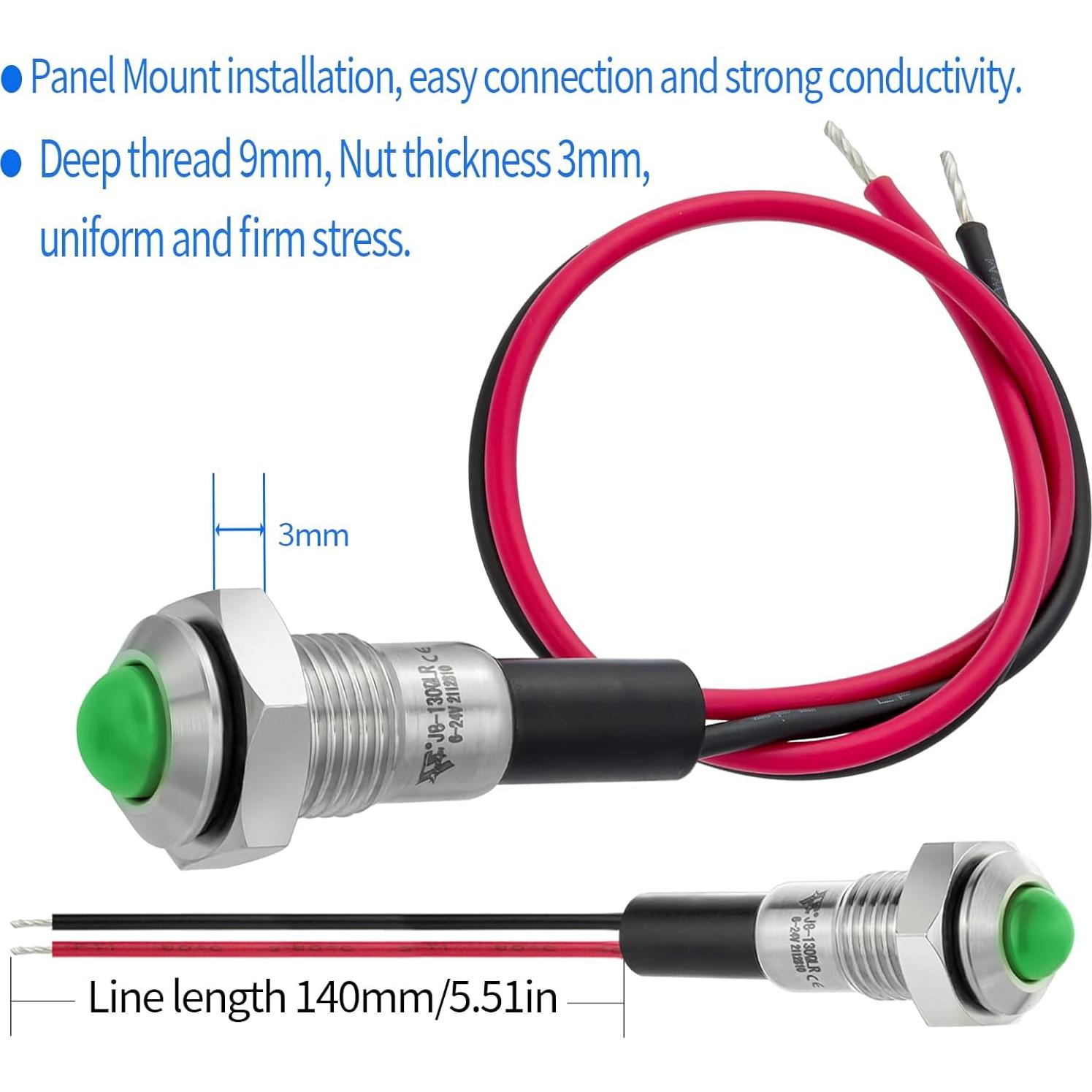 Luz Indicadora LED 8mm ZGSZJHF Acero Inoxidable 12-24V IP67