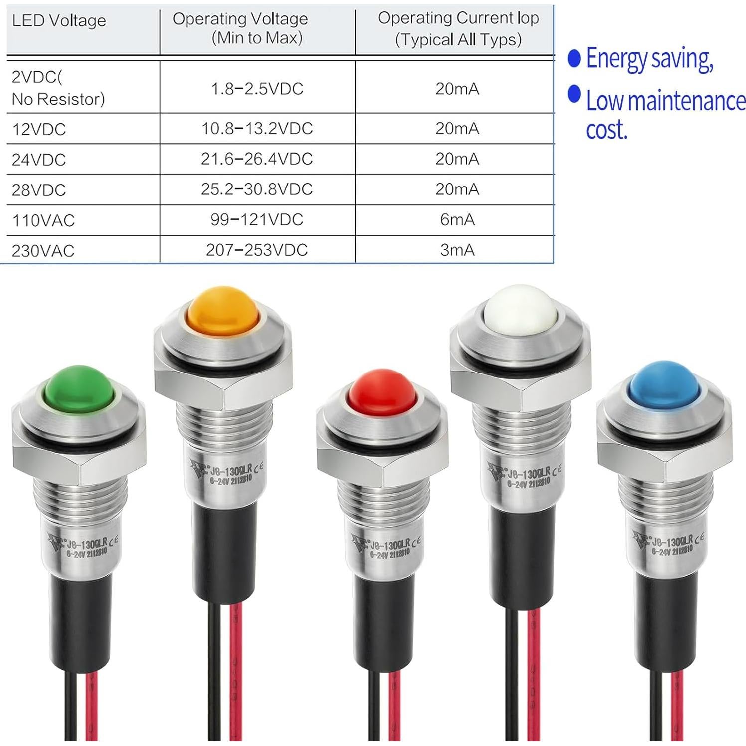 Luz Indicadora LED 8mm ZGSZJHF Acero Inoxidable 12-24V IP67